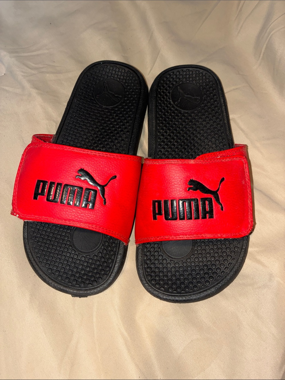 Puma Kids Red and Black Logo Slide Sandals